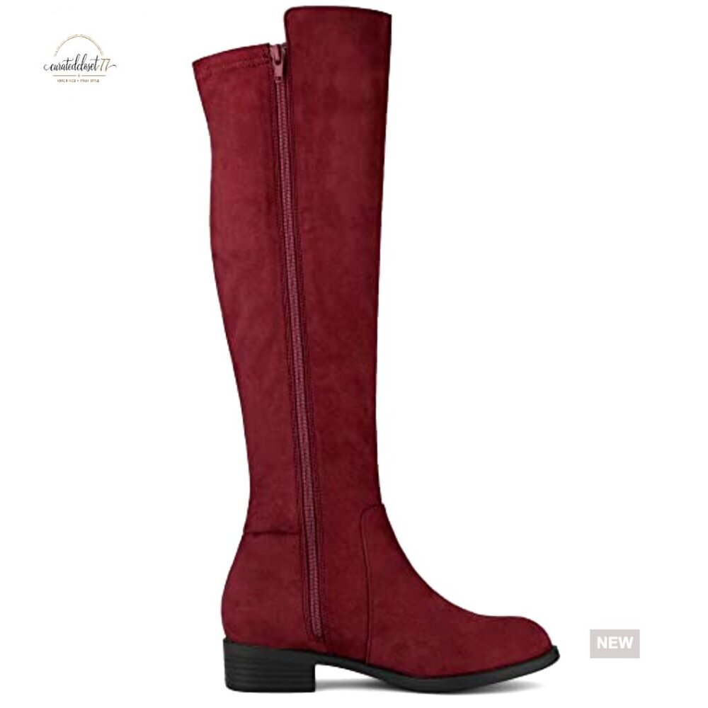 Faux Suede Knee High Boots Chunky Heel Side Zipper Retro Y2K Chic - Picture 7 of 7